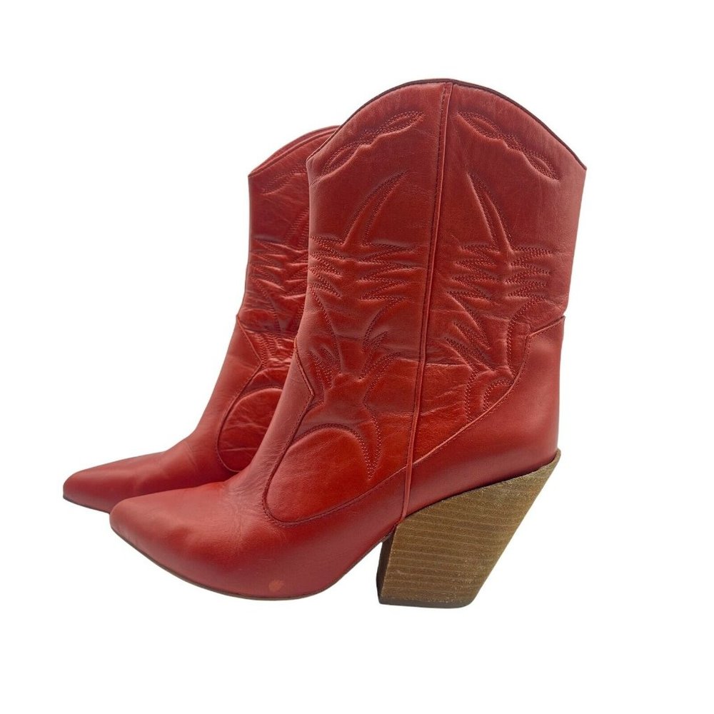 Jeffrey Campbell  Red Leather Quilted Western Pointy Toe Cowgirl Boots Size 9.5